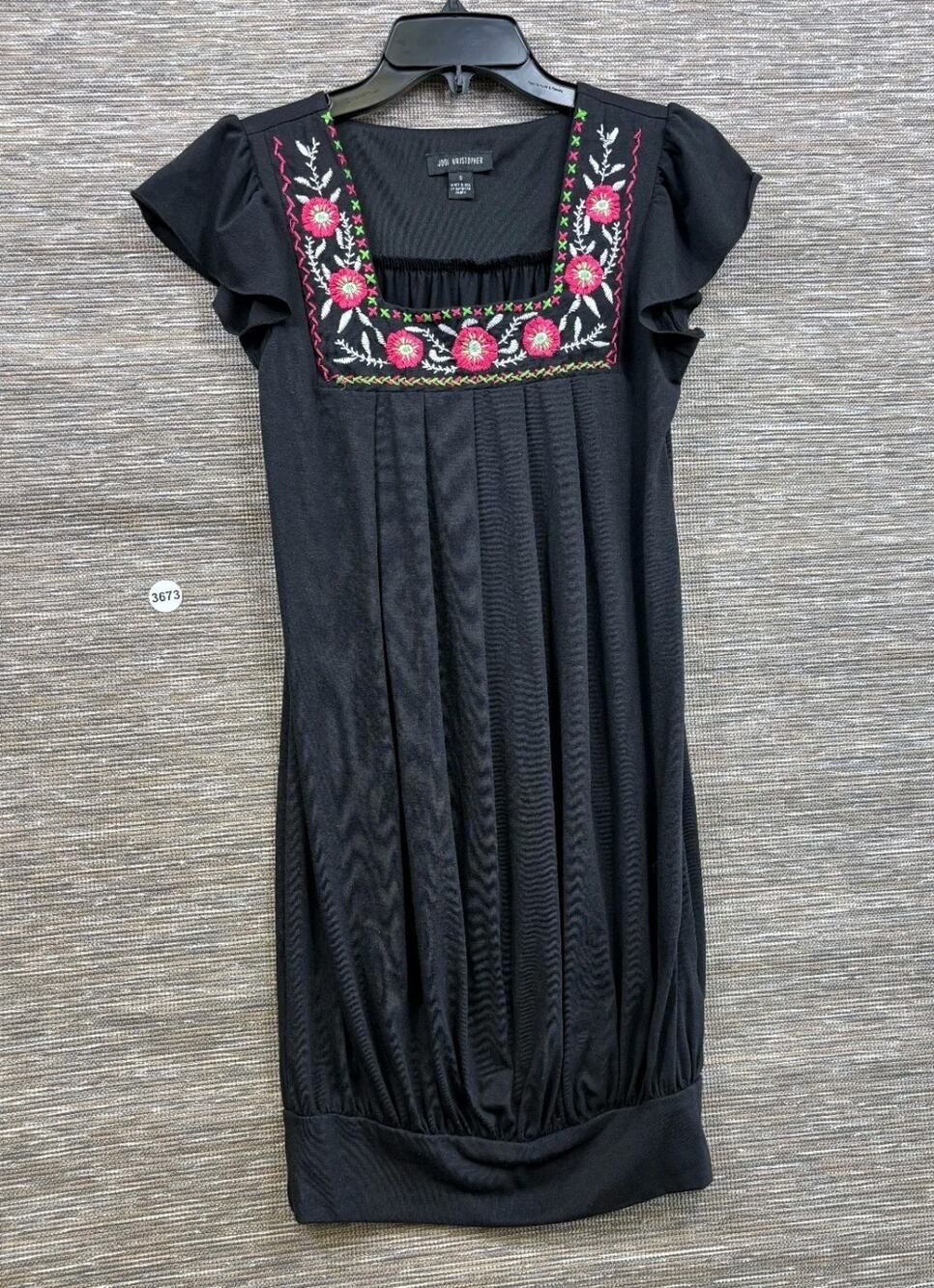 Jodi Kristopher Embroidered Babydoll Ruffle Dress Womens Size S Black Western